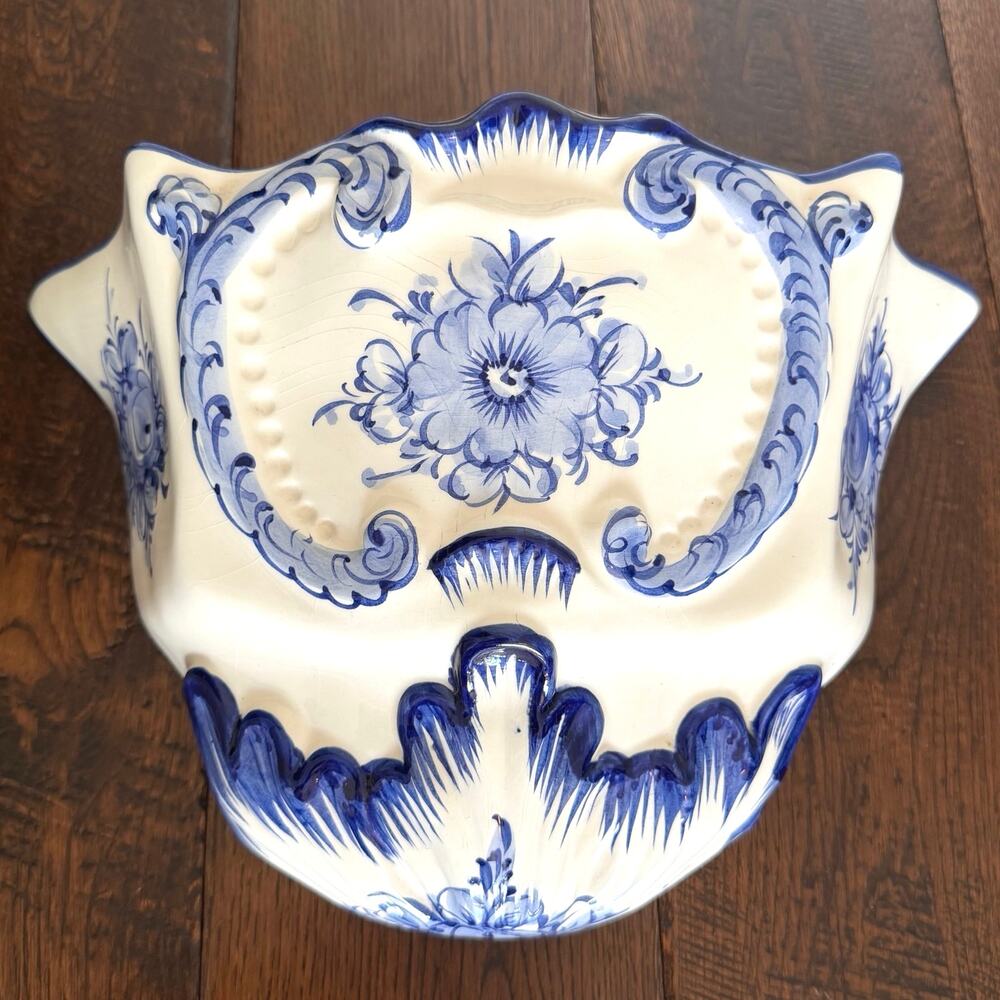Set of 2 Vintage Blue & White Wall Hanging Planters – Hand Painted Portugal